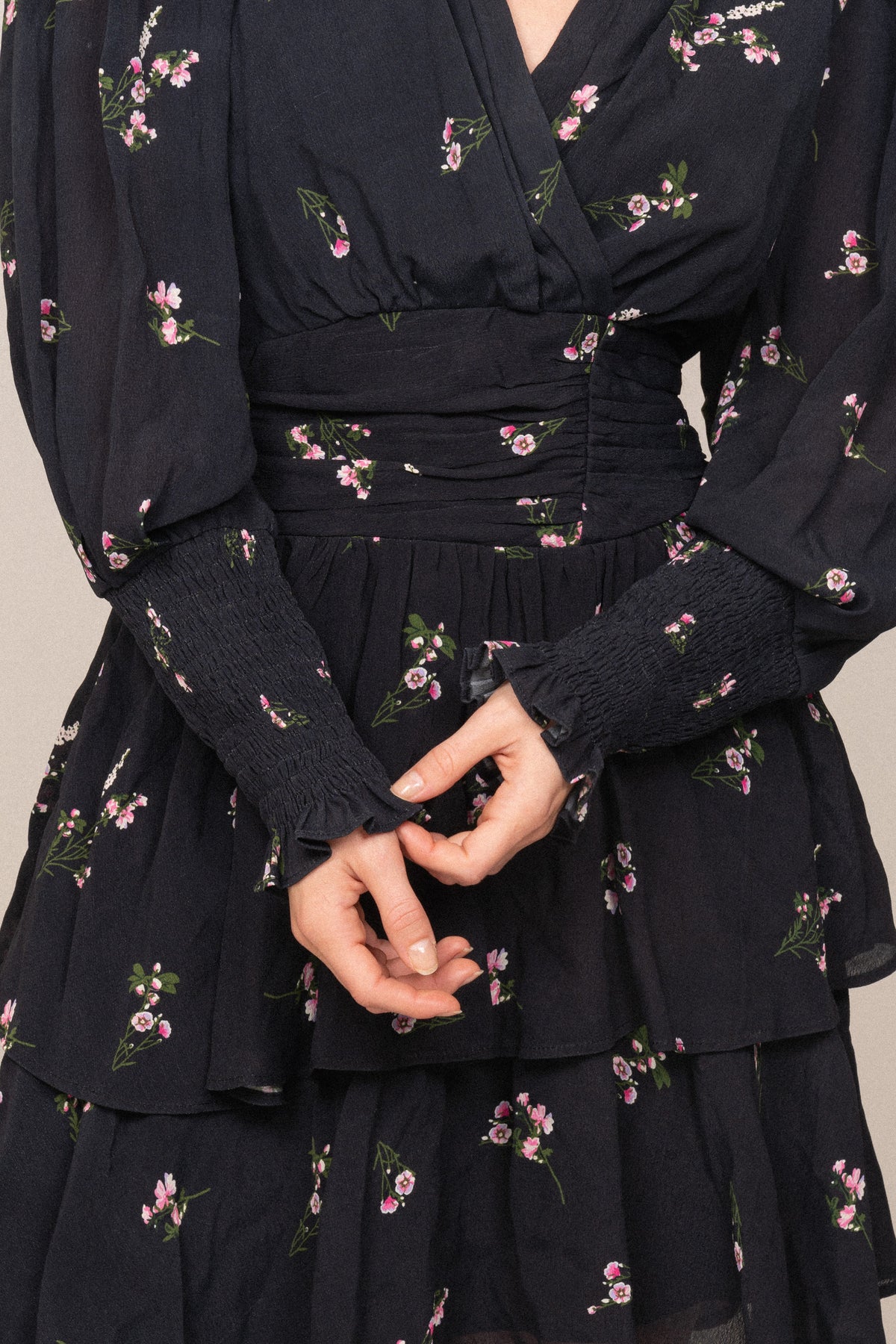 Jade Crepe Dress - Navy Small Flower