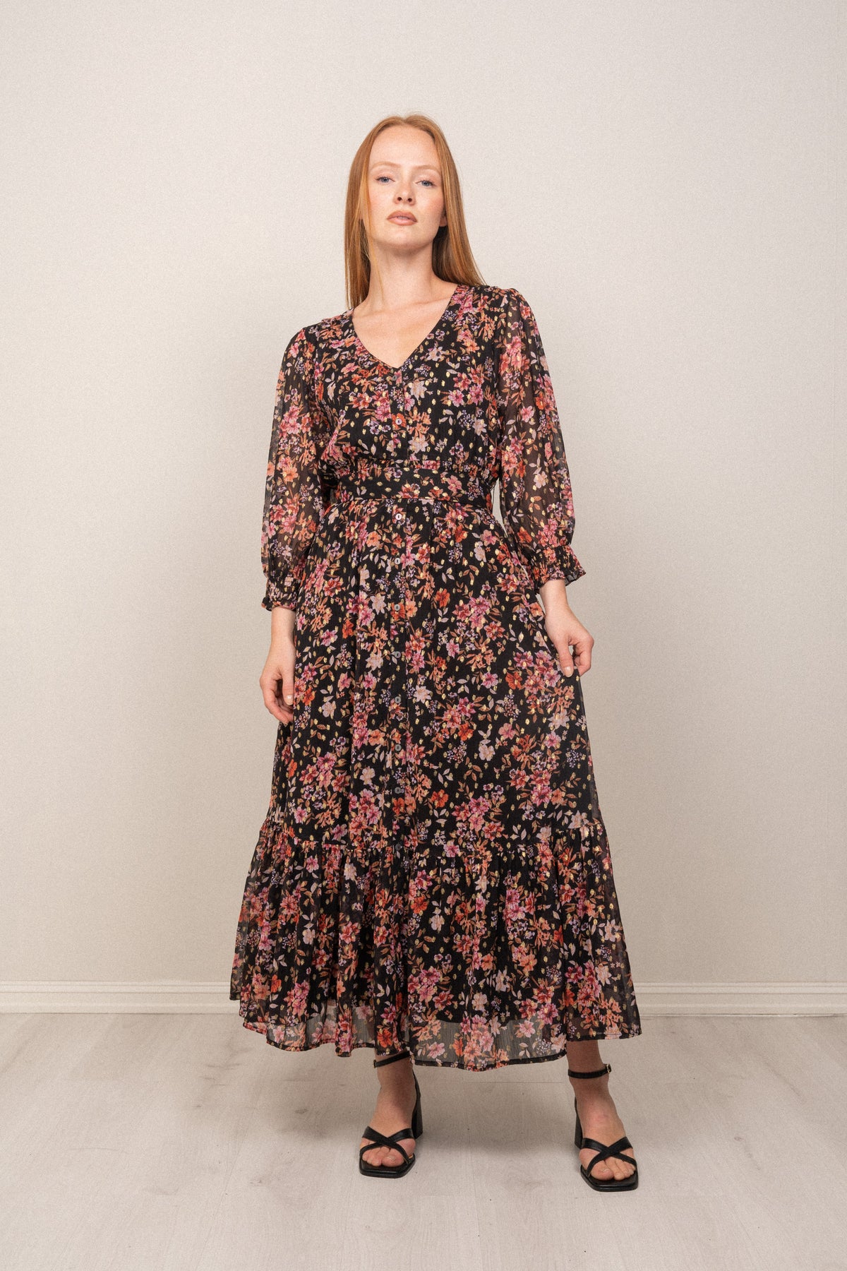 Gyri Golden Flower Dress - Black