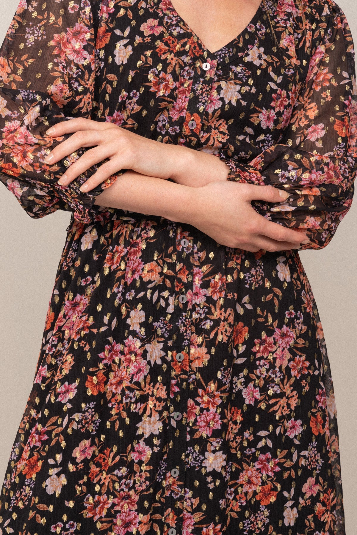 Gyri Golden Flower Dress - Black