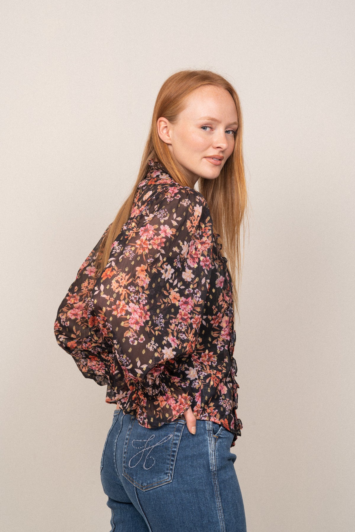 Ynina Golden Flower Blouse - Black