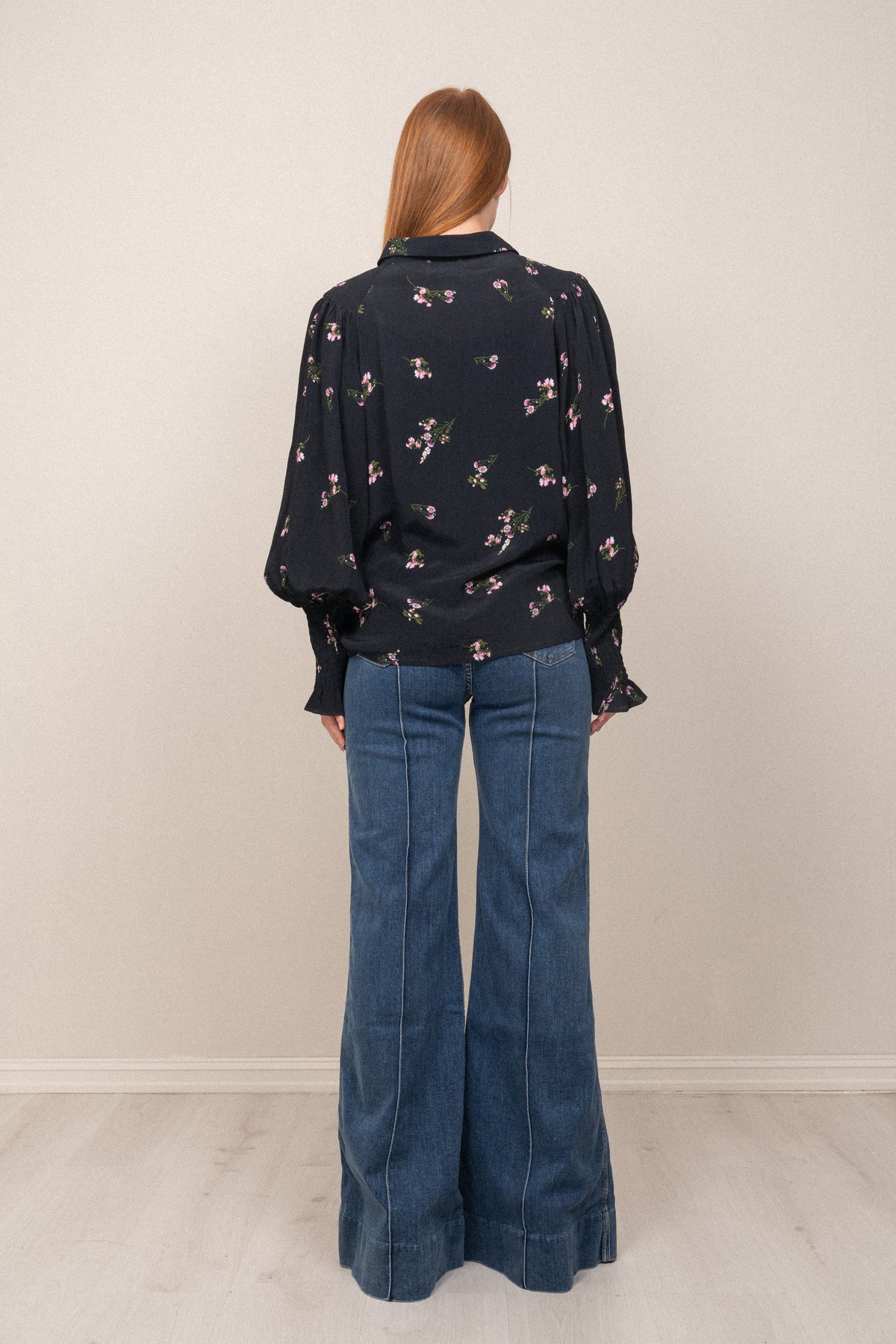 Sibba Crepe Blouse - Navy Small Flower