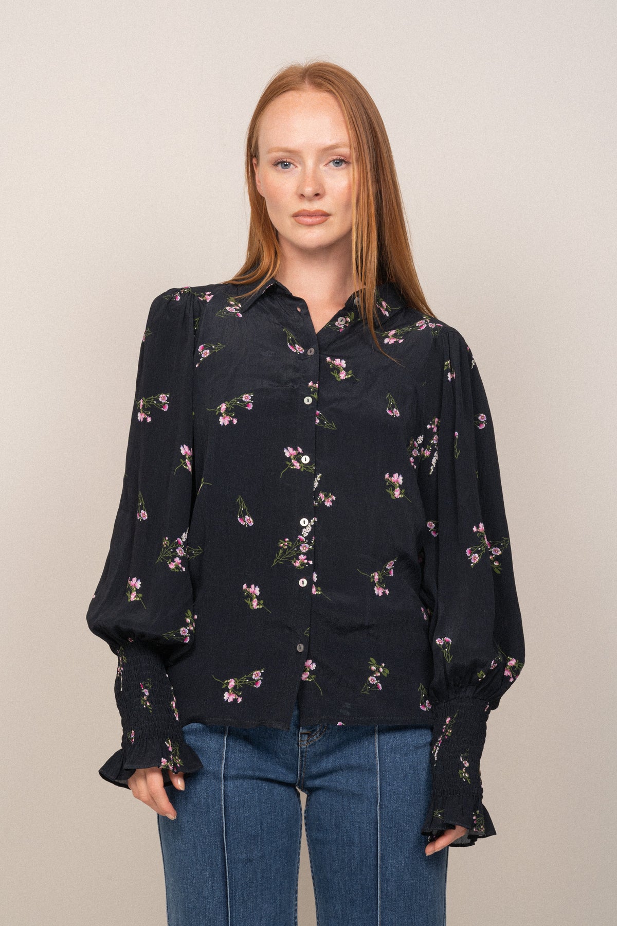 Sibba Crepe Blouse - Navy Small Flower