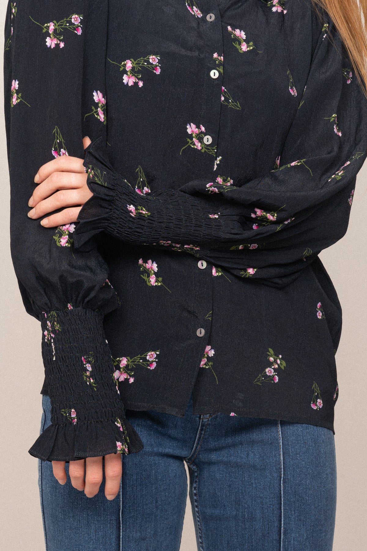 Sibba Crepe Blouse - Navy Small Flower
