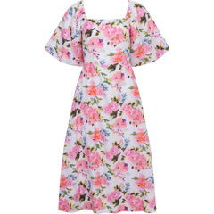 Eva Linen Midi Dress - Pink Peony