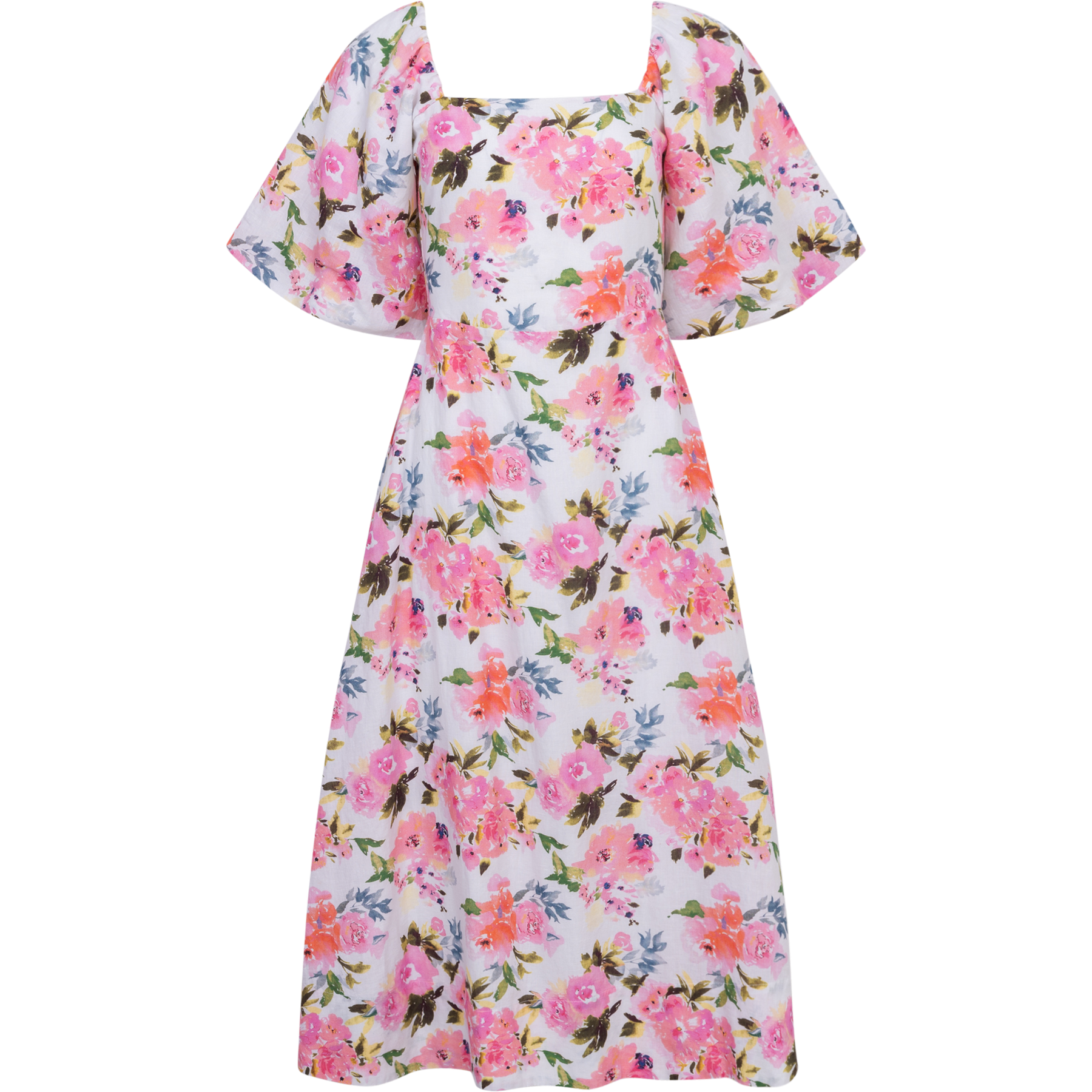 Eva Linen Midi Dress - Pink Peony