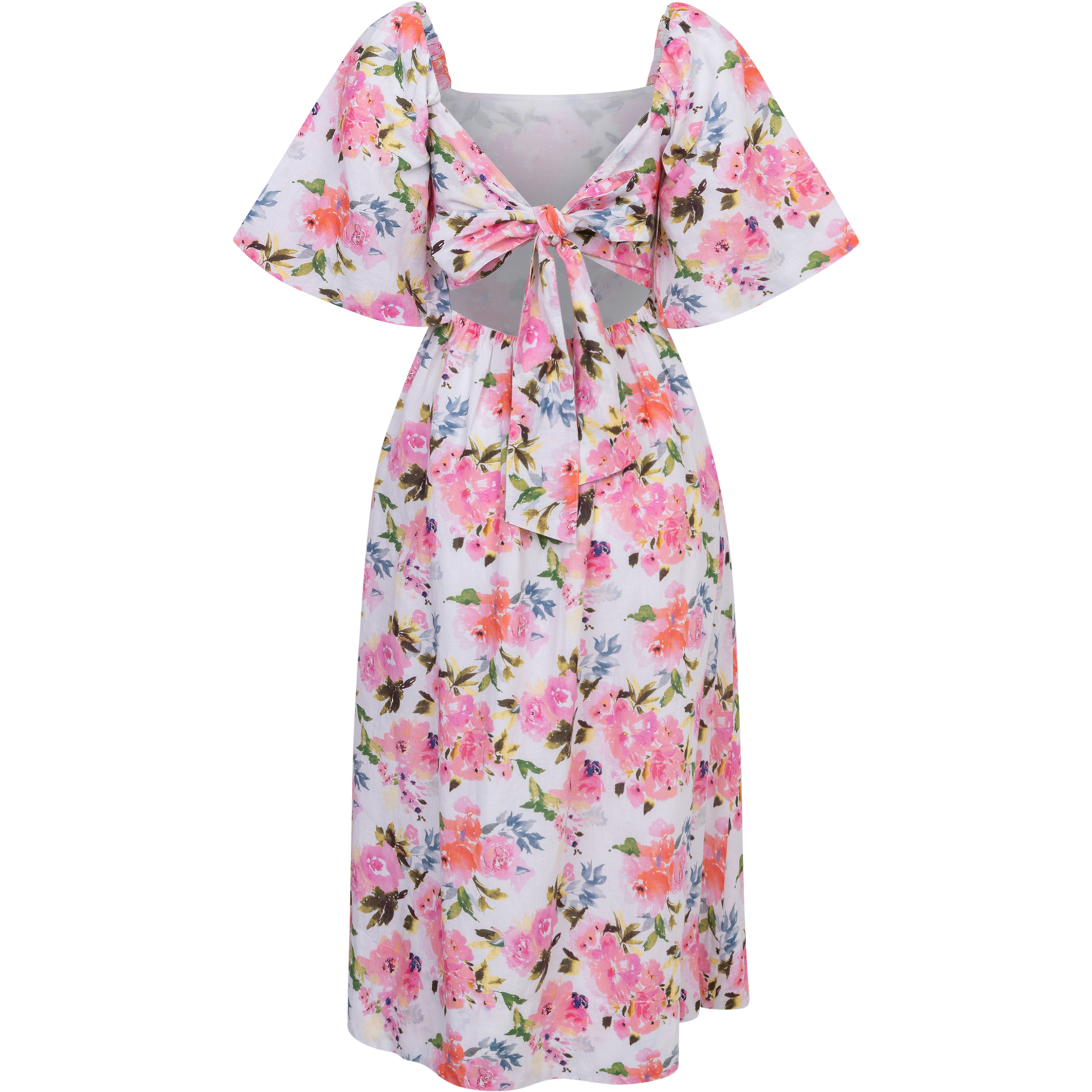 Eva Linen Midi Dress - Pink Peony