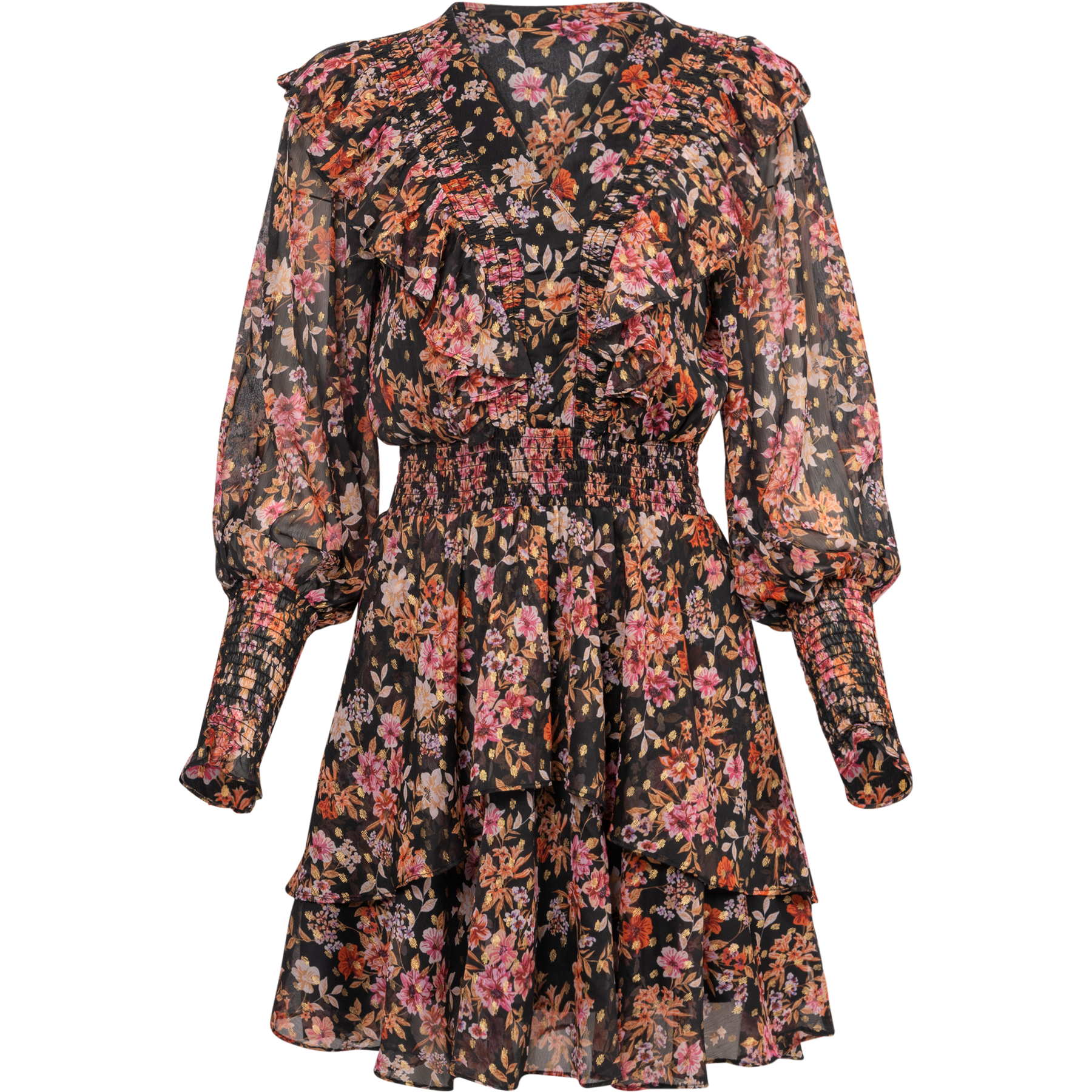Frøya Short Golden Flower Dress - Black