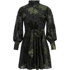 Saga Velvet Flower Dress - Green Winter Velvet