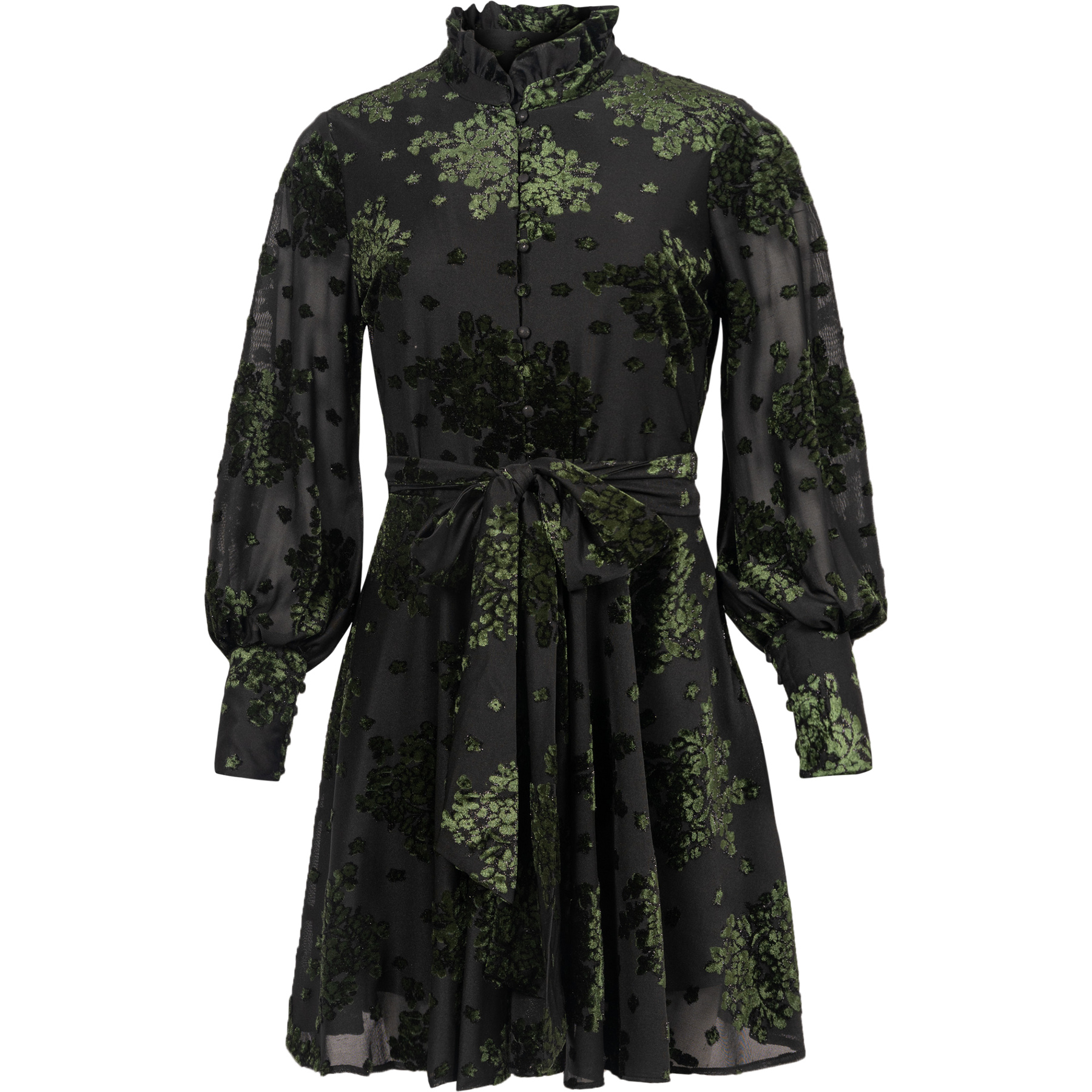 Saga Velvet Flower Dress - Green Winter Velvet