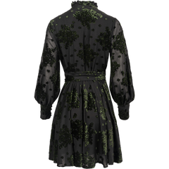 Saga Velvet Flower Dress - Green Winter Velvet
