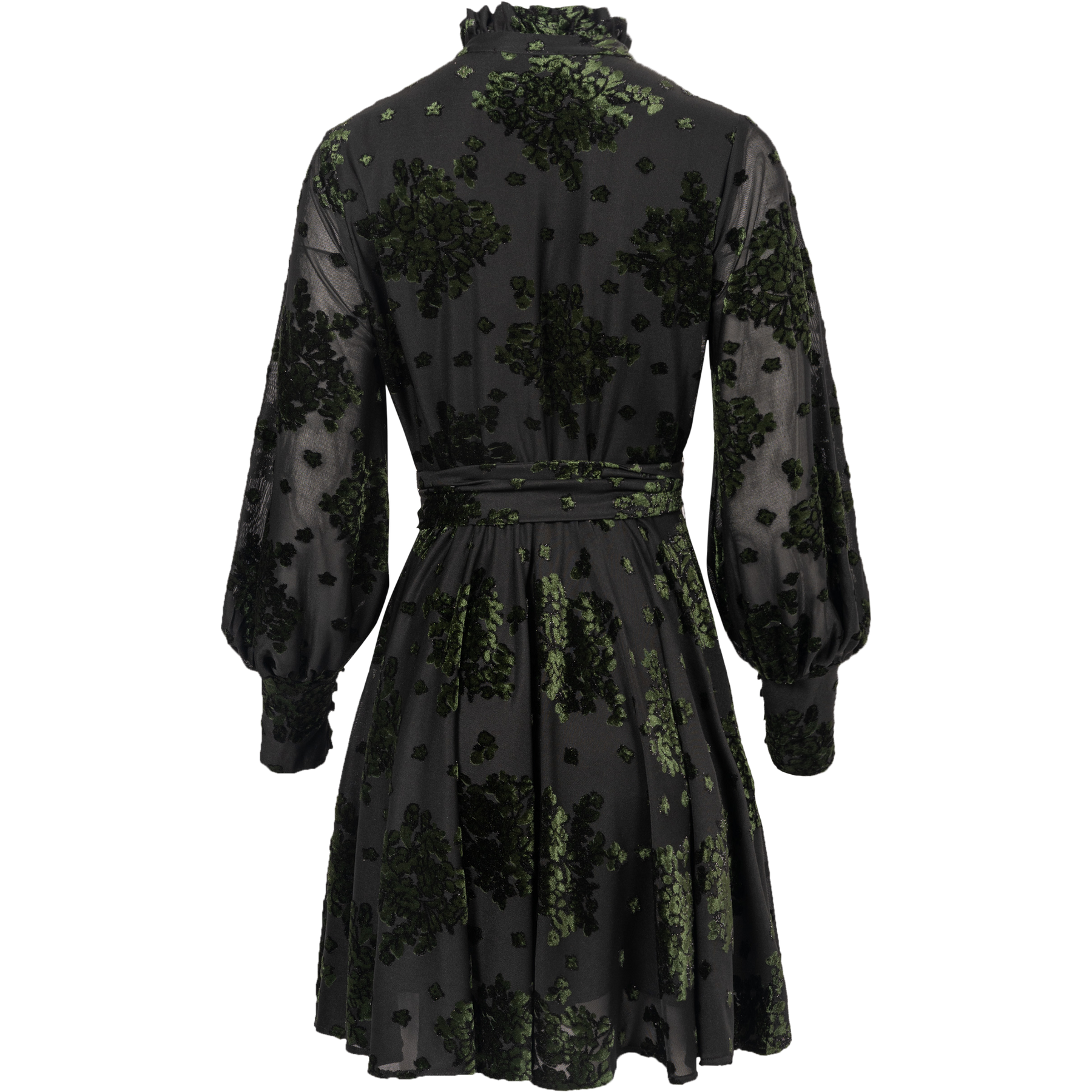 Saga Velvet Flower Dress - Green Winter Velvet
