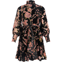 Saga Wide Velvet Dress - Black Pink Velvet