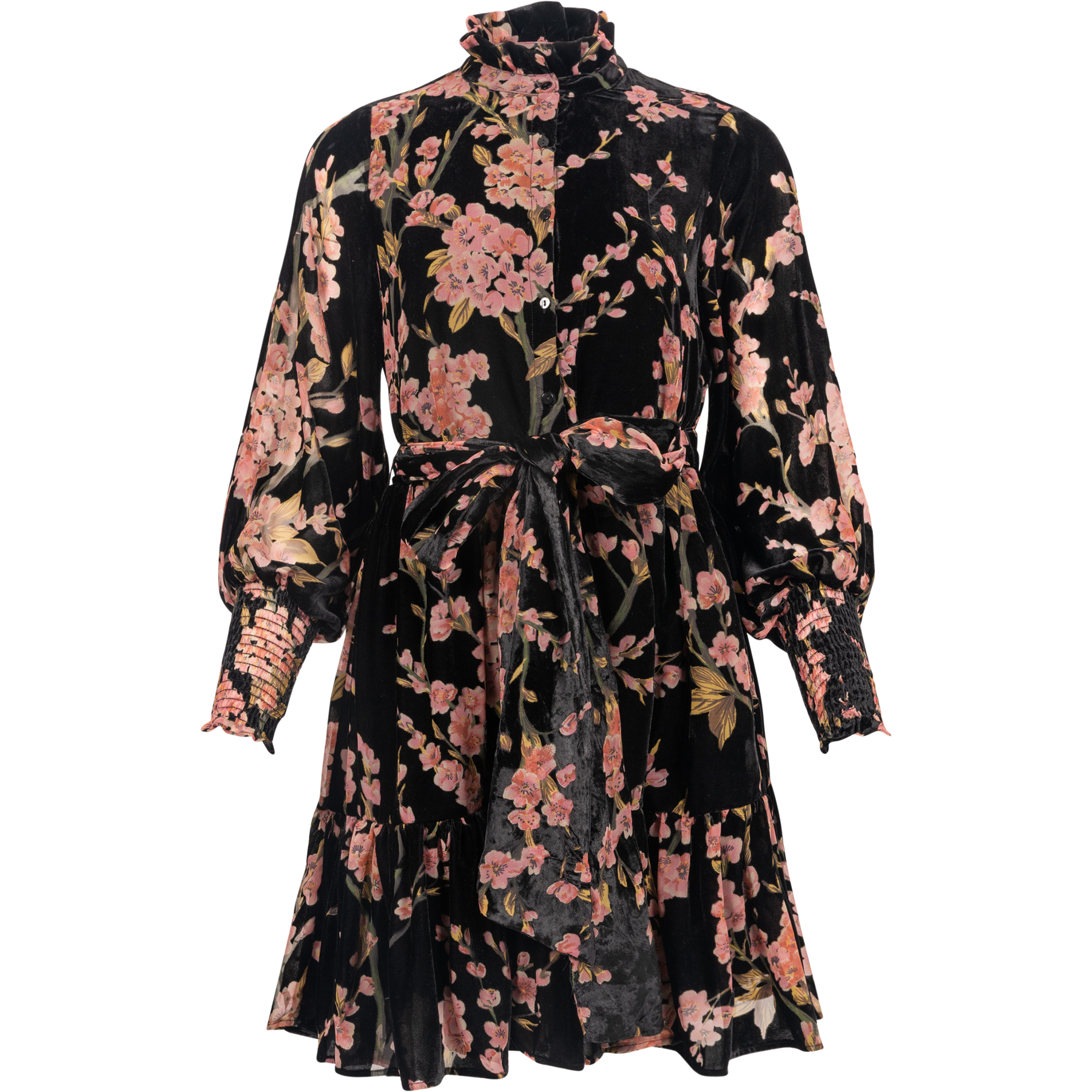 Saga Wide Velvet Dress - Black Pink Velvet