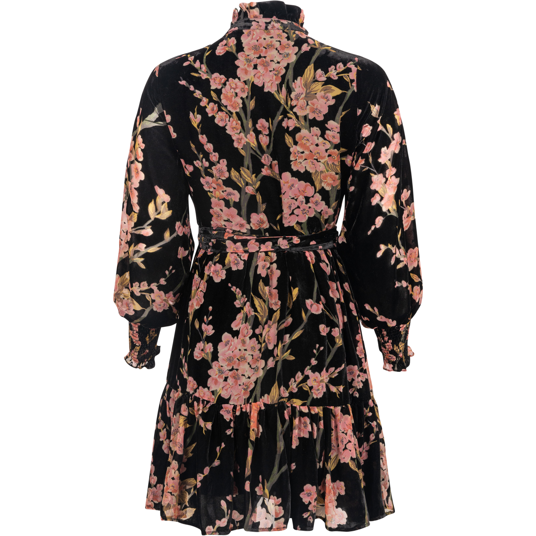 Saga Wide Velvet Dress - Black Pink Velvet