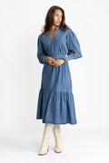 Evina Denim Midi Dress - Blue