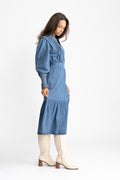 Evina Denim Midi Dress - Blue