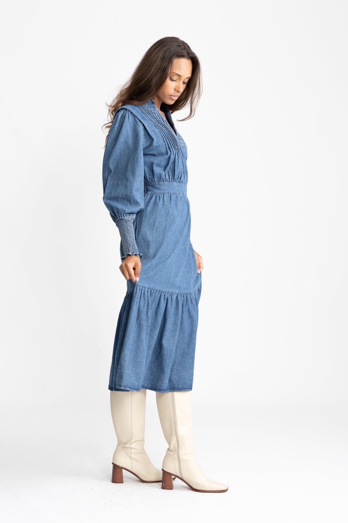 Evina Denim Midi Dress - Blue