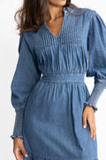 Evina Denim Midi Dress - Blue