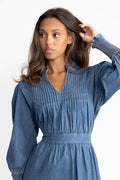 Evina Denim Midi Dress - Blue