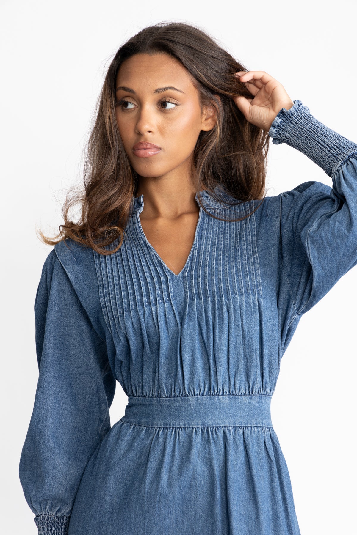 Evina Denim Midi Dress - Blue
