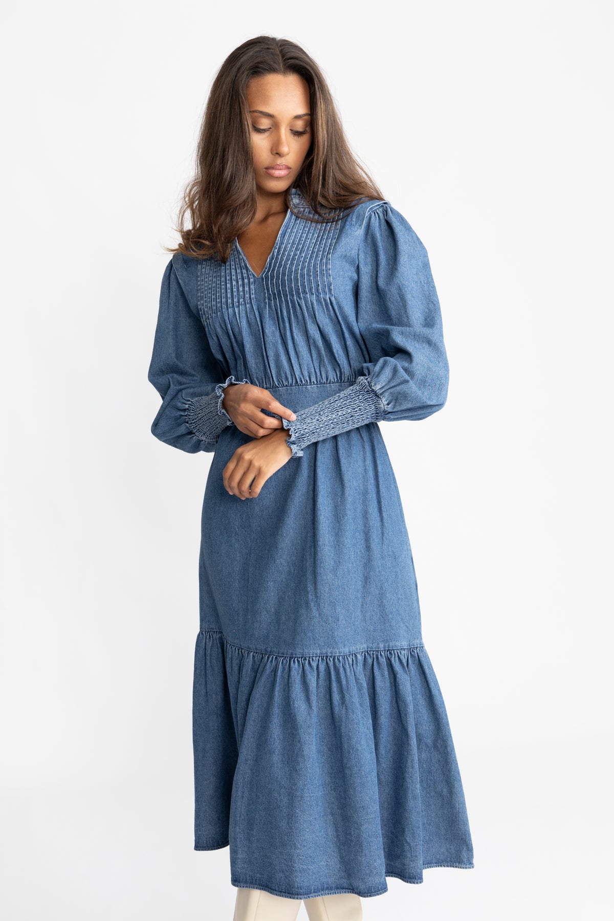 Evina Denim Midi Dress - Blue