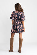 Svanhild Brocade Dress - Navy Flower