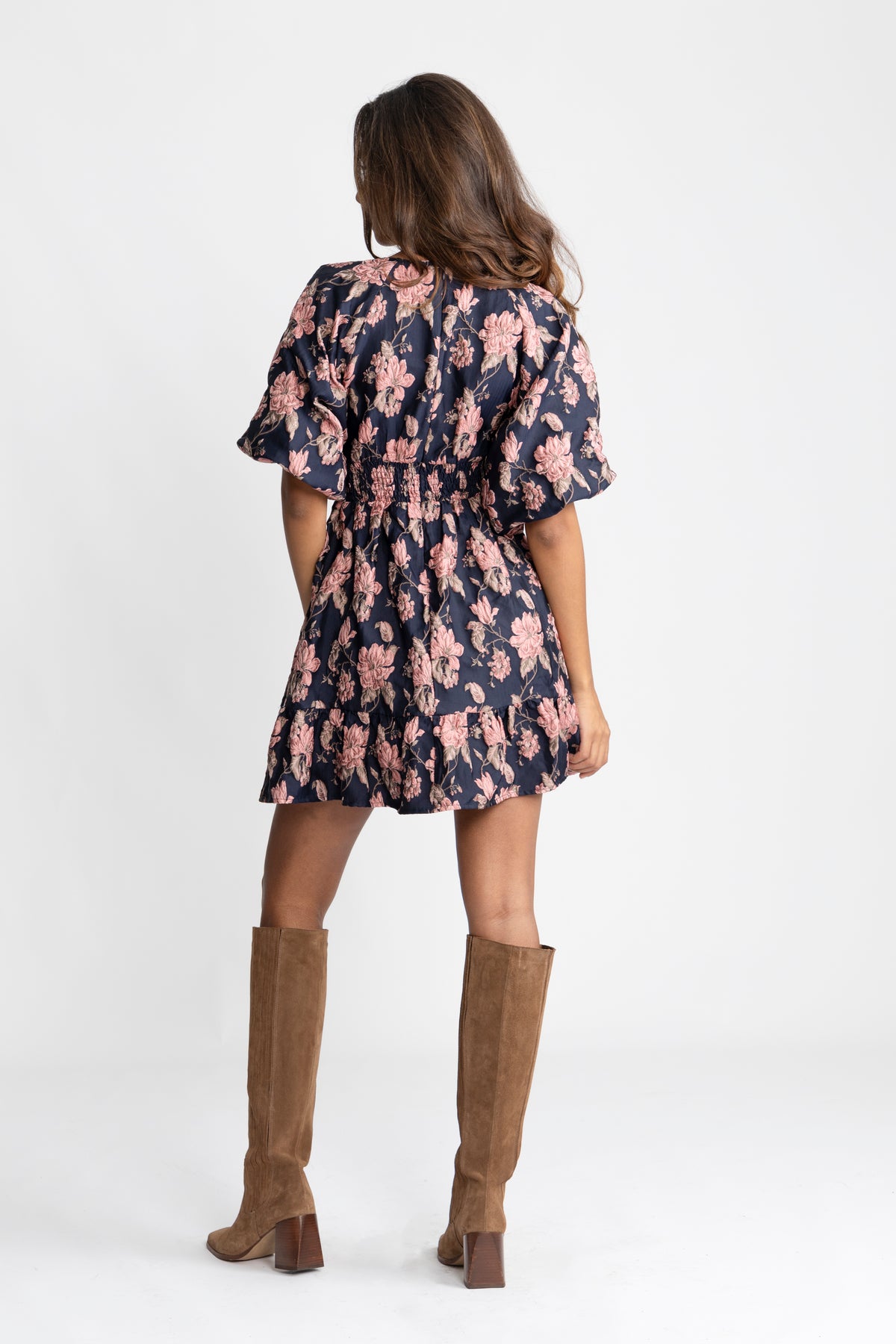 Svanhild Brocade Dress - Navy Flower