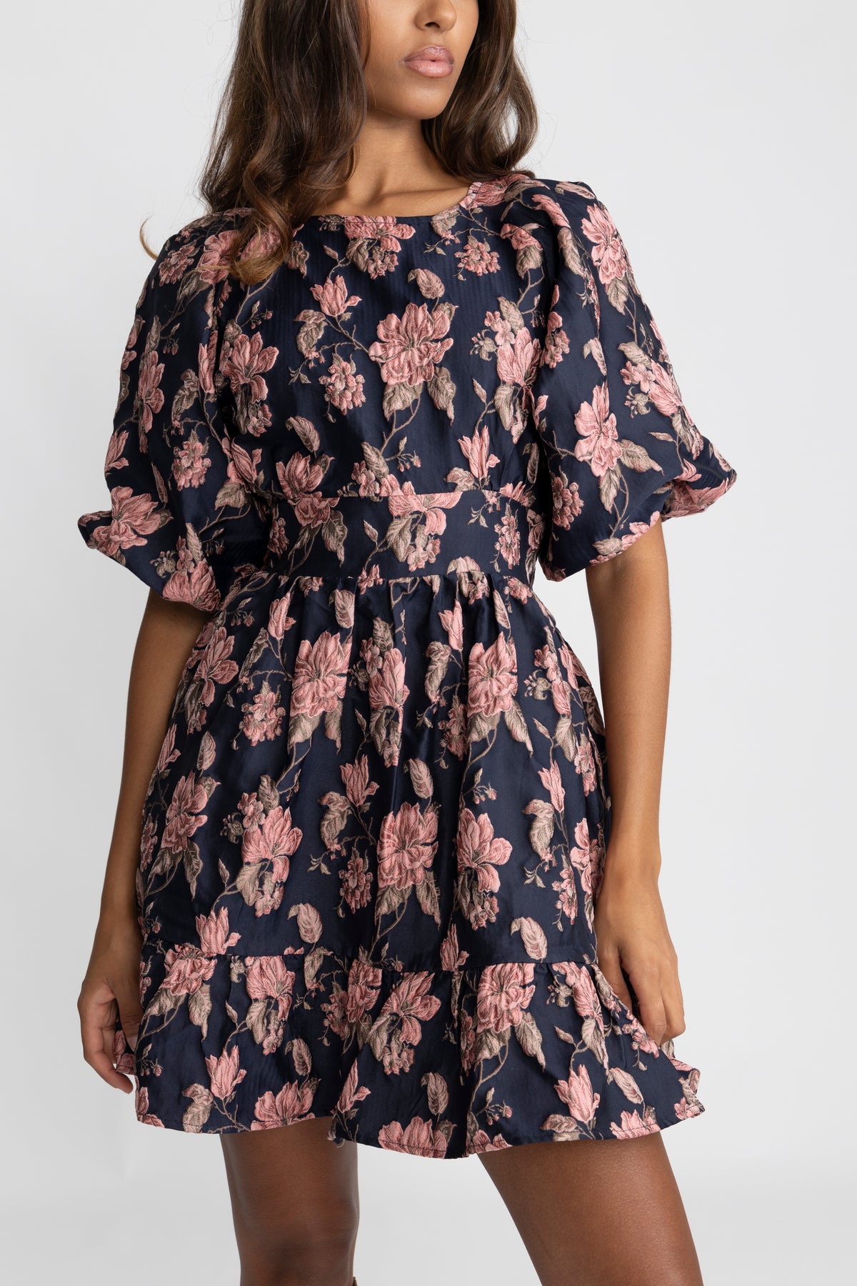 Svanhild Brocade Dress - Navy Flower