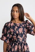 Svanhild Brocade Dress - Navy Flower