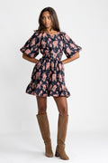 Svanhild Brocade Dress - Navy Flower