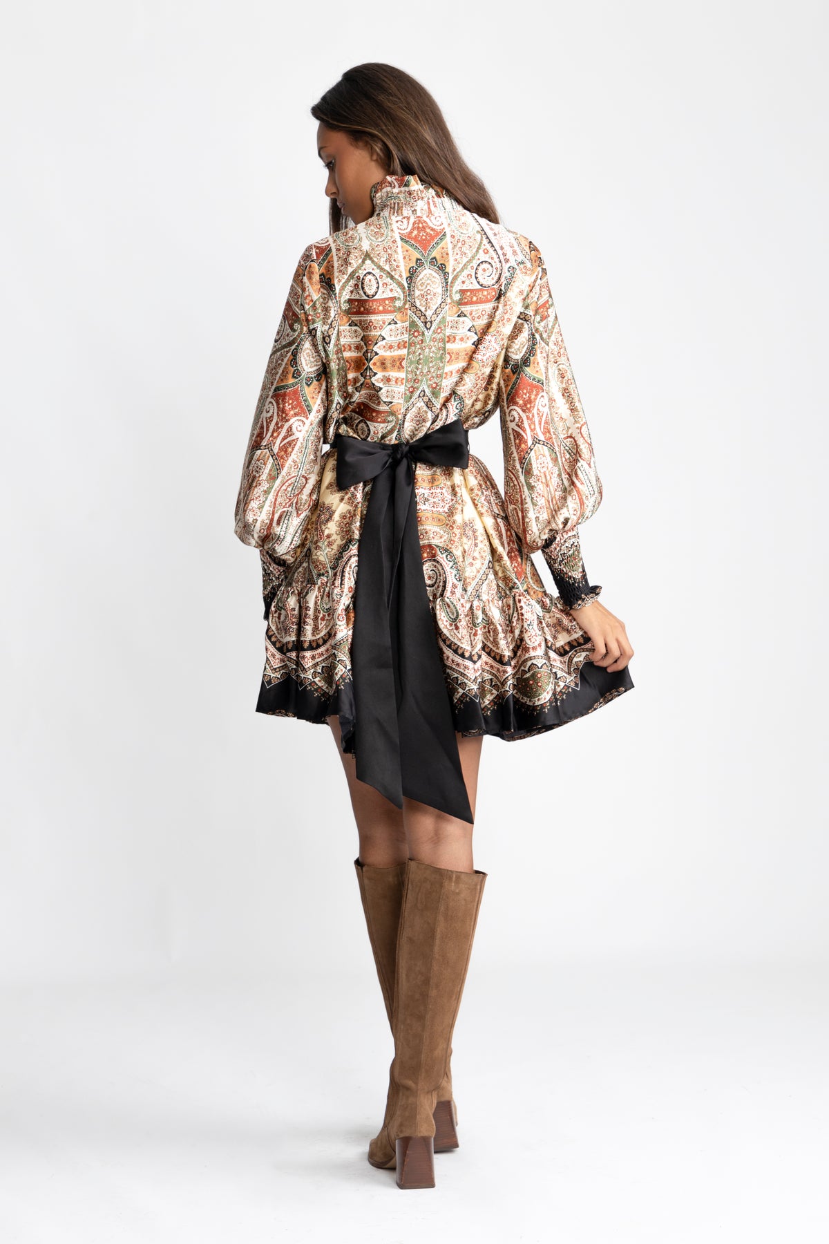 Saga Wide Paisley Dress - Black