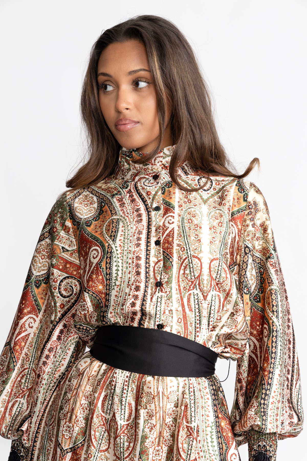 Saga Wide Paisley Dress - Black