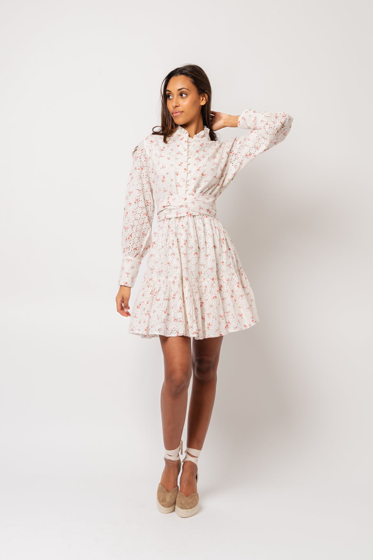 Liv Broderie Anglaise Dress - Pink Petite White