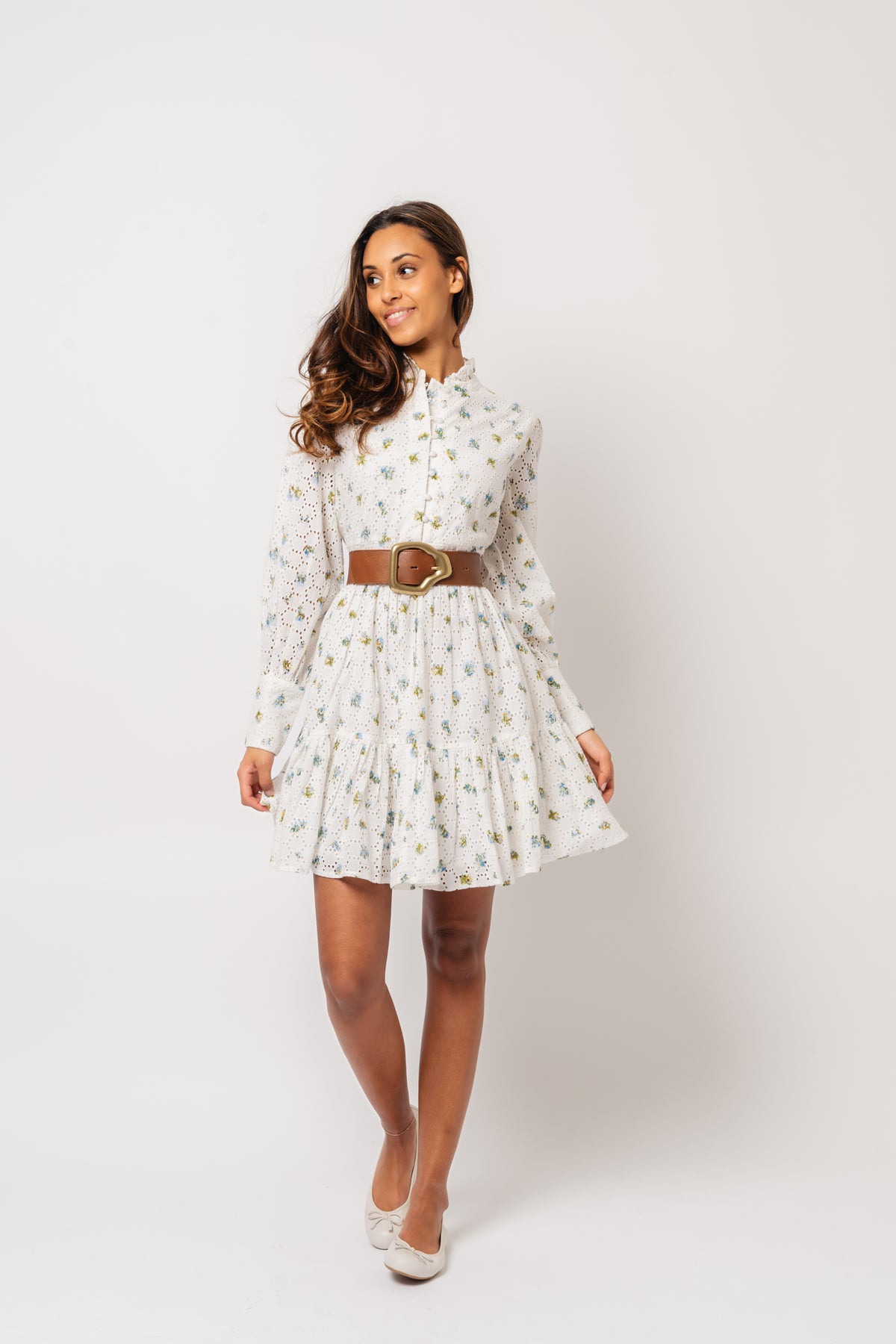 Liv Broderie Anglaise Dress - Forglemmegei White
