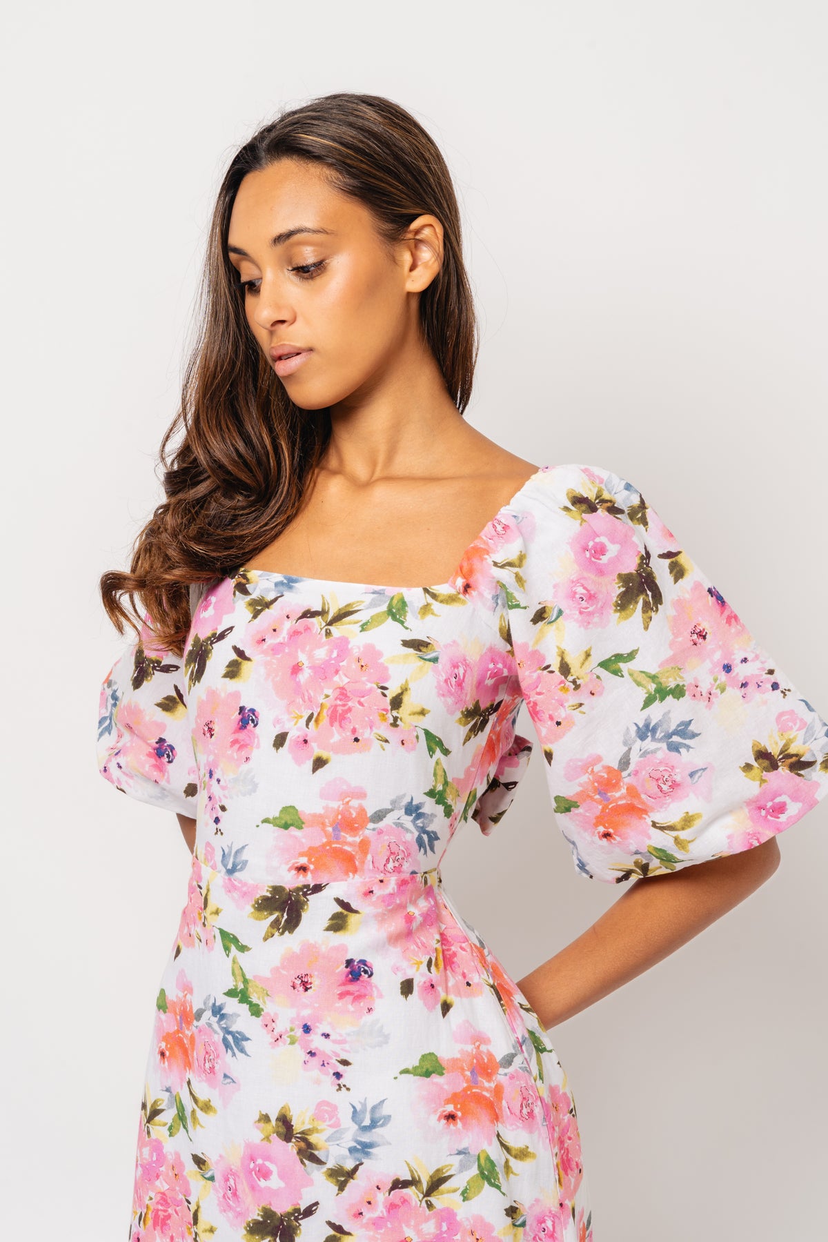 Eva Linen Midi Dress - Pink Peony