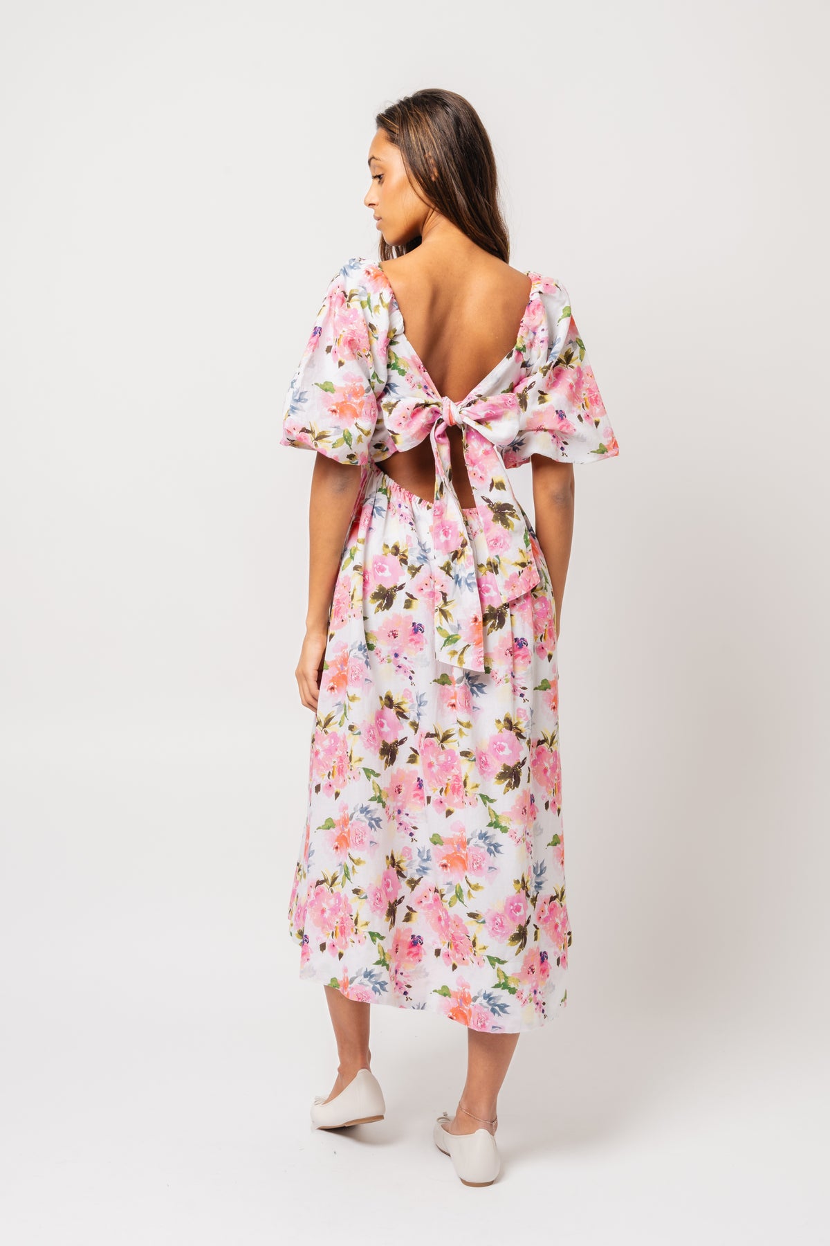 Eva Linen Midi Dress - Pink Peony