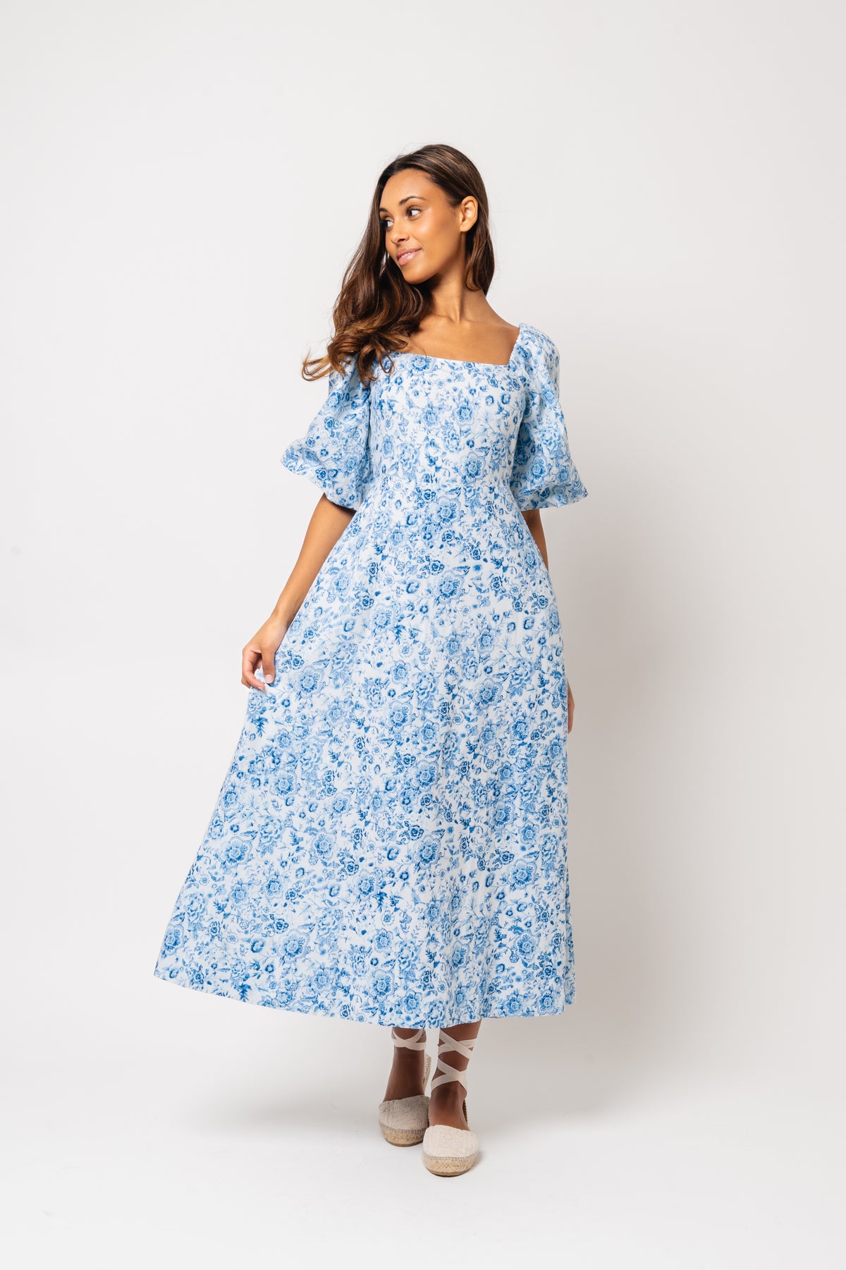 Eva Linen Midi Dress - Blue Glaze