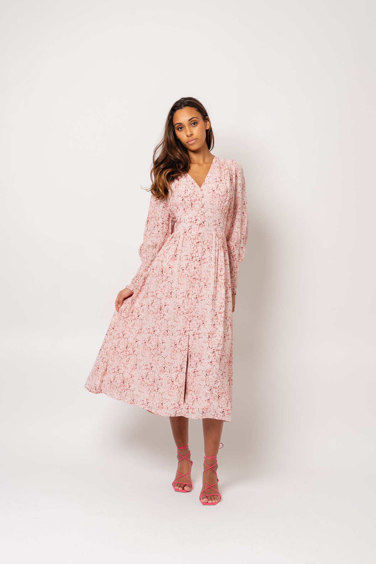 Una Viscose Crepe Dress - Light Pink Floral