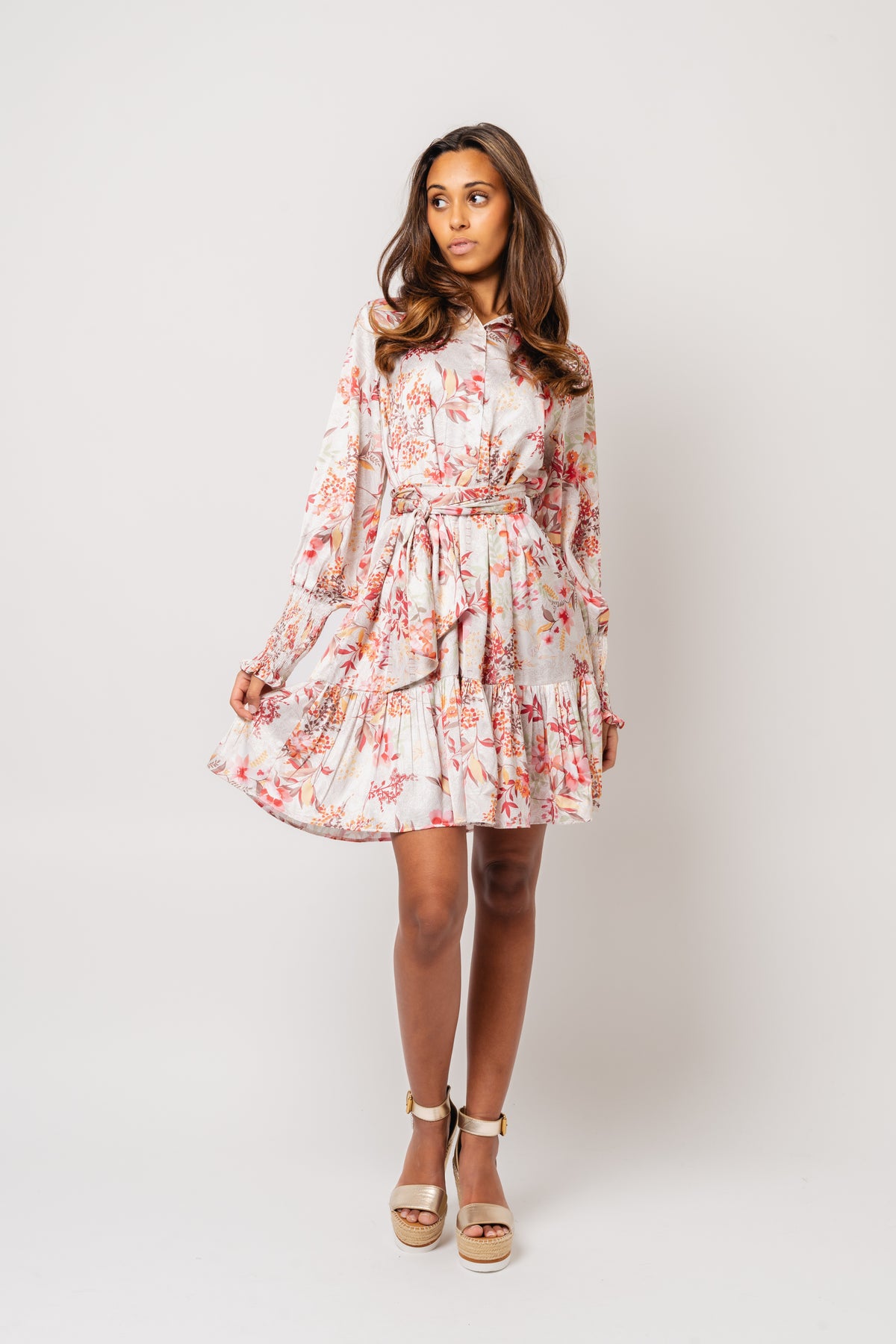 Saga Wide Dress - White Exotic Garden