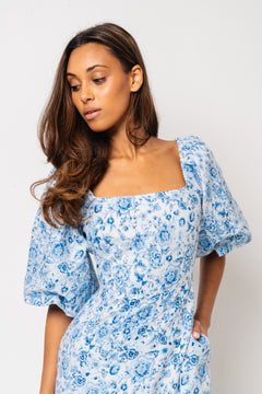 Eva Linen Midi Dress - Blue Glaze