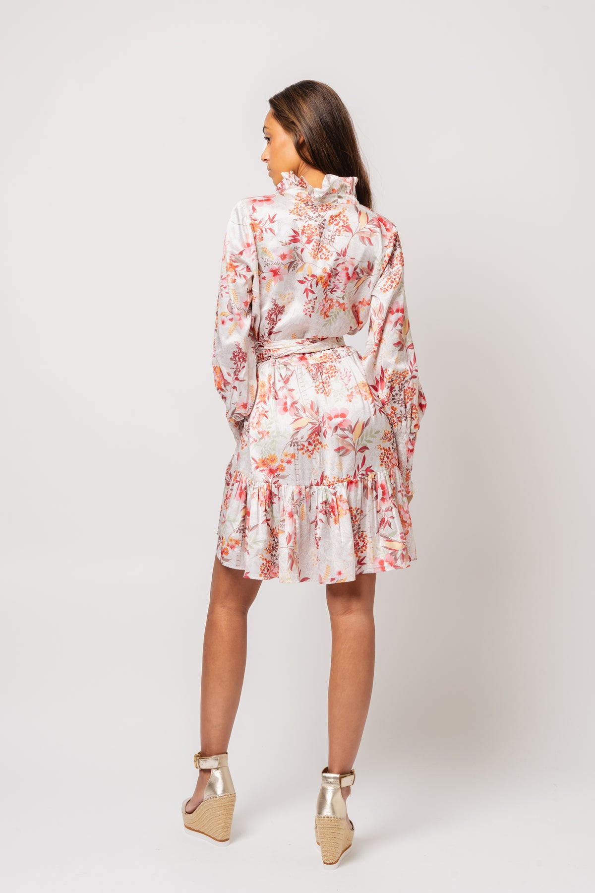 Saga Wide Dress - White Exotic Garden