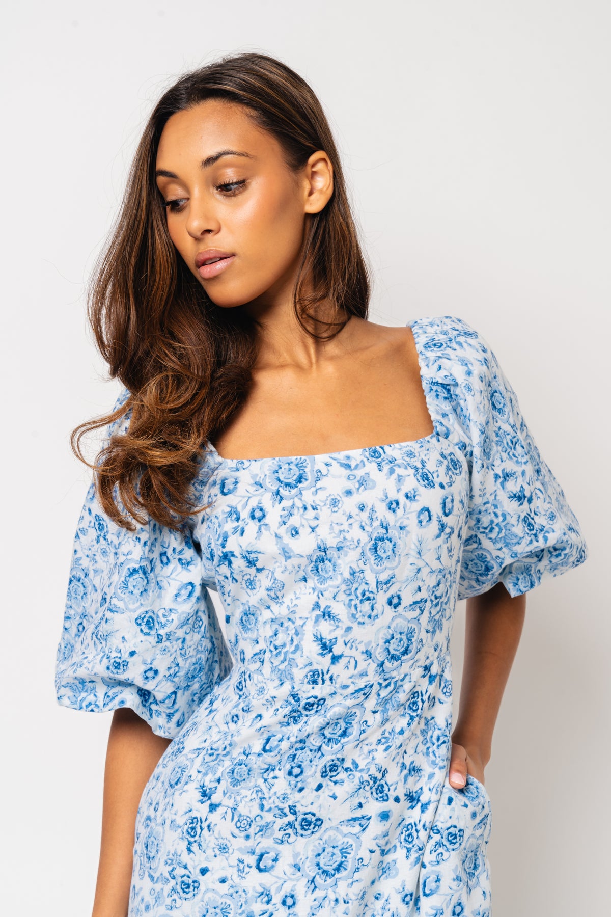 Eva Linen Midi Dress - Blue Glaze