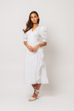 Valkyrie Long Broderie Dress - White
