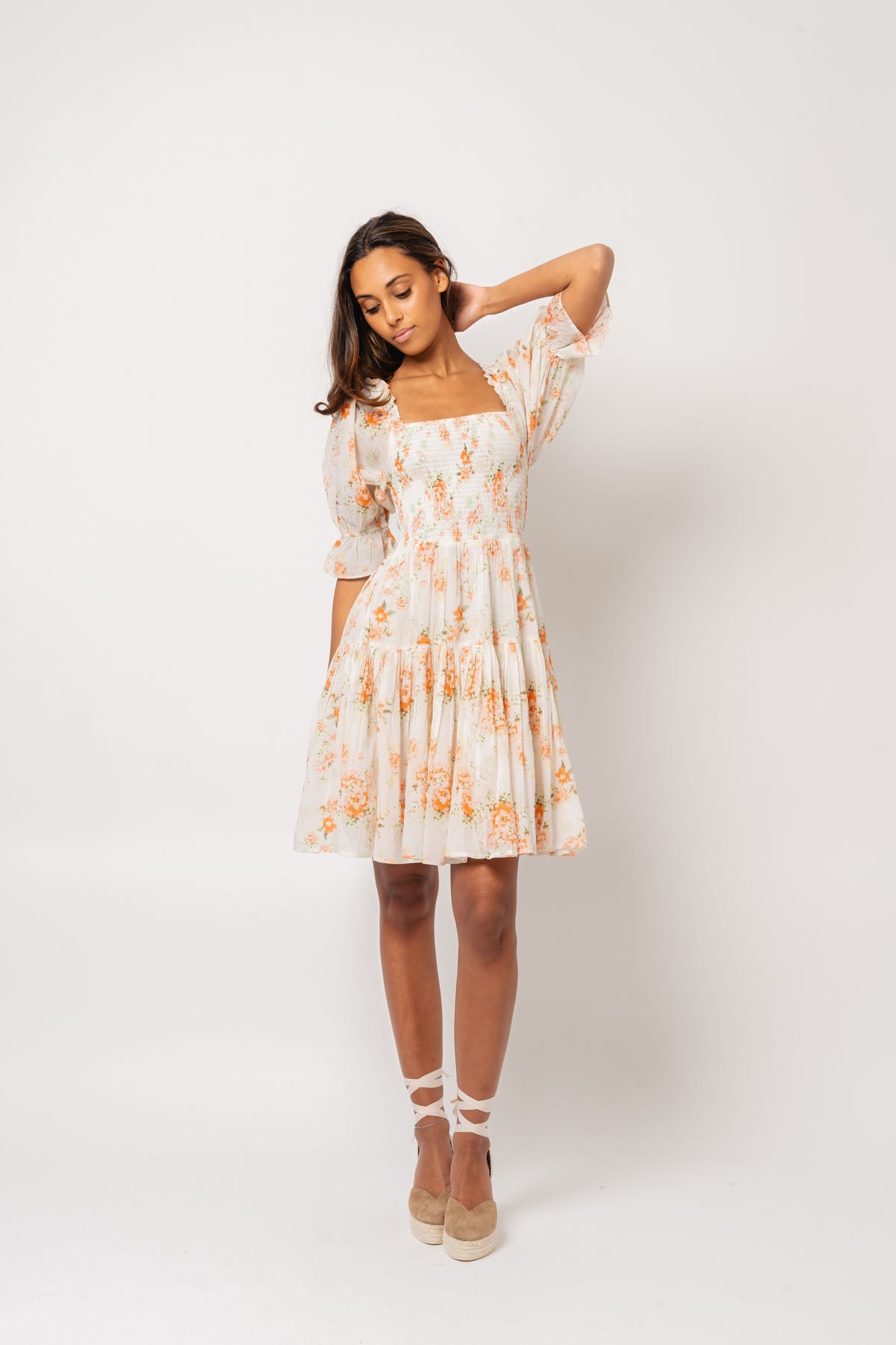 Dagna Voile Dress - White Orange Blossom
