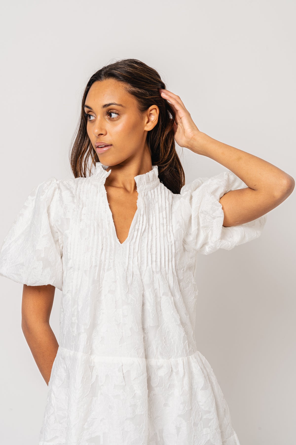 Embla Dress - White Brocade
