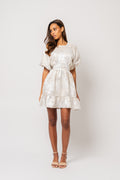 Svanhild Brocade Dress - White Silver