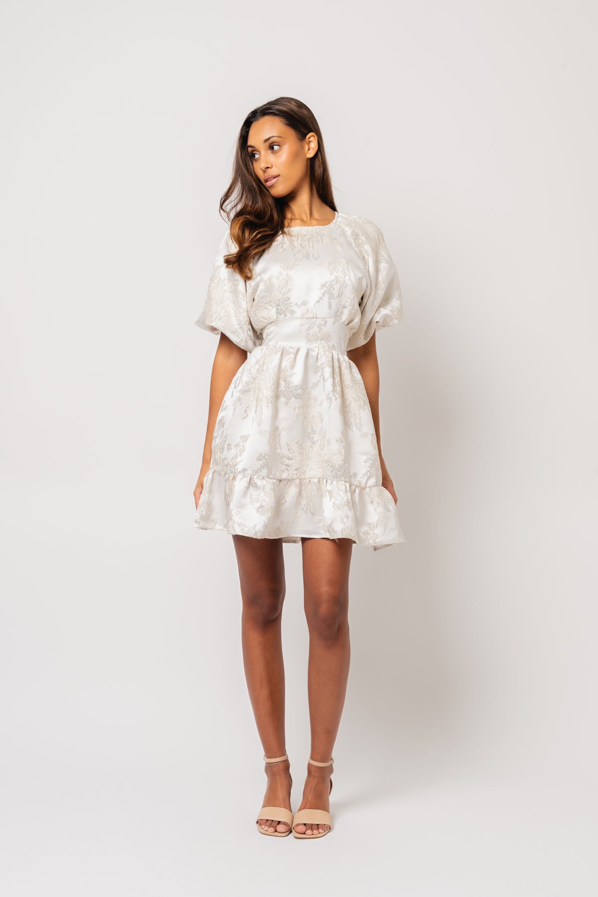 Svanhild Brocade Dress - White Silver