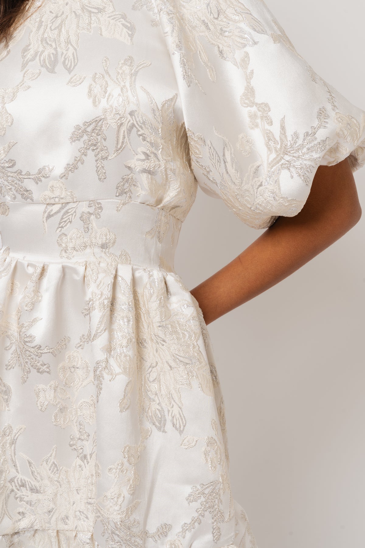 Svanhild Brocade Dress - White Silver