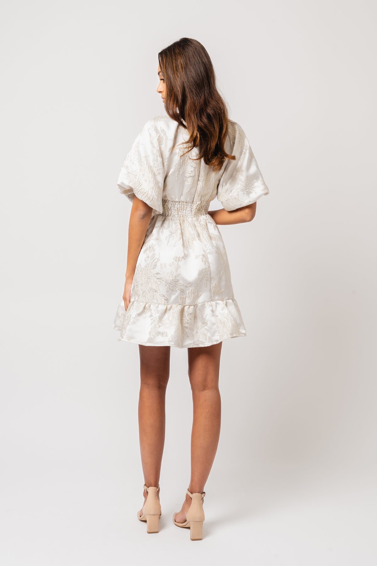Svanhild Brocade Dress - White Silver