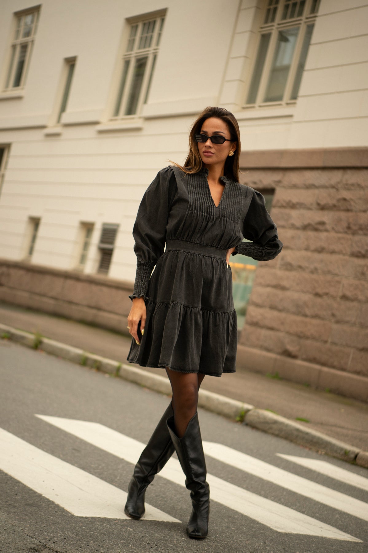 Evina Denim Dress - Black